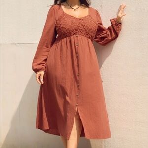 BloomChic Terracotta Lace Long Sleeve Dress